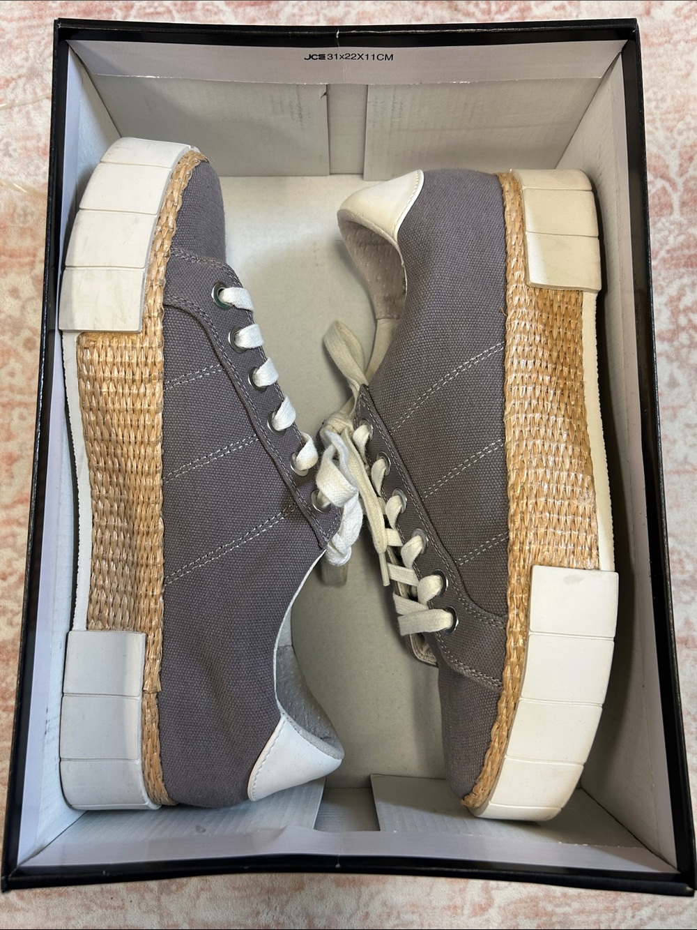 EUC Dolce Vita Gray Canvas Espadrille-Trim Platform Sneaker with White Heel - Picture 2 of 6